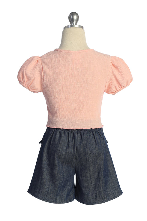 Girls Puff Sleeve Top and Denim Shorts Set – Cute Summer Outfit 4-14